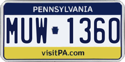 PA license plate MUW1360