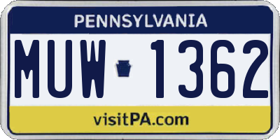 PA license plate MUW1362