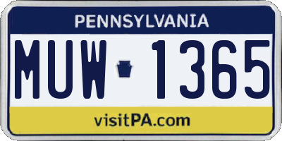 PA license plate MUW1365
