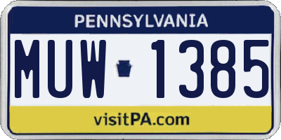 PA license plate MUW1385
