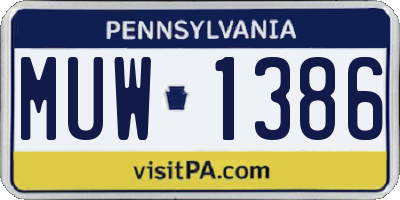 PA license plate MUW1386