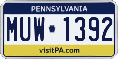 PA license plate MUW1392