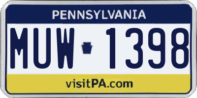 PA license plate MUW1398