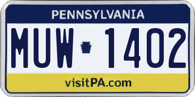 PA license plate MUW1402