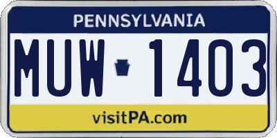 PA license plate MUW1403