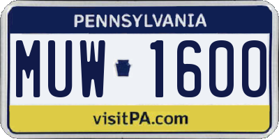 PA license plate MUW1600