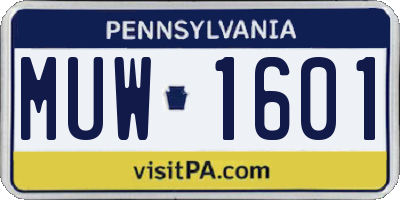 PA license plate MUW1601