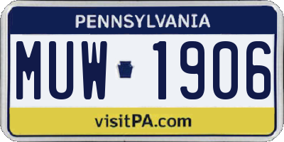 PA license plate MUW1906