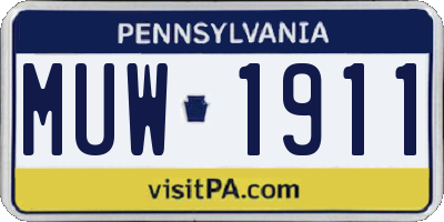 PA license plate MUW1911