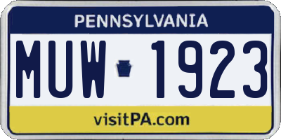 PA license plate MUW1923