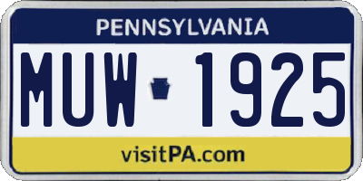 PA license plate MUW1925