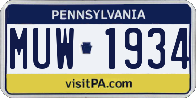 PA license plate MUW1934