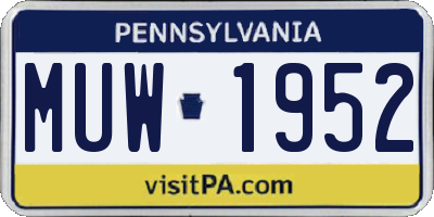 PA license plate MUW1952