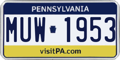 PA license plate MUW1953
