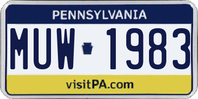 PA license plate MUW1983