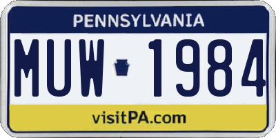 PA license plate MUW1984