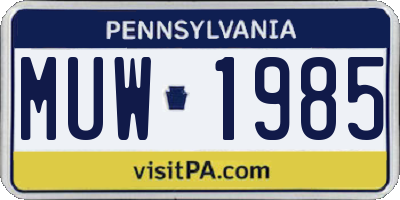 PA license plate MUW1985