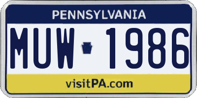 PA license plate MUW1986