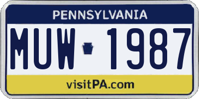 PA license plate MUW1987