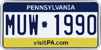 PA license plate MUW1990