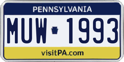 PA license plate MUW1993