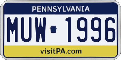 PA license plate MUW1996