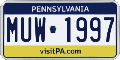 PA license plate MUW1997