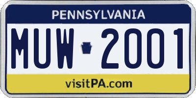 PA license plate MUW2001