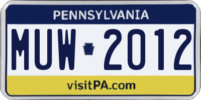 PA license plate MUW2012