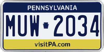 PA license plate MUW2034