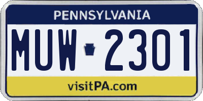 PA license plate MUW2301