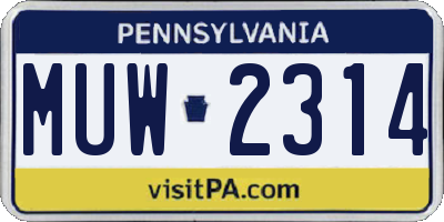 PA license plate MUW2314