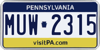 PA license plate MUW2315
