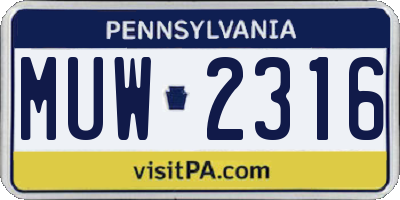 PA license plate MUW2316