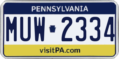 PA license plate MUW2334
