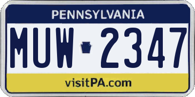 PA license plate MUW2347