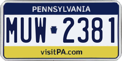 PA license plate MUW2381