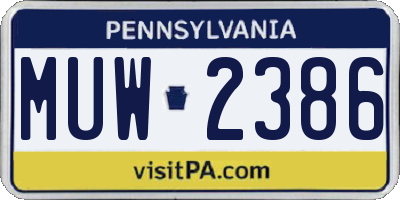 PA license plate MUW2386