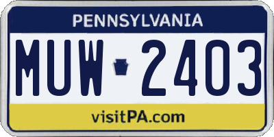 PA license plate MUW2403