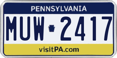 PA license plate MUW2417