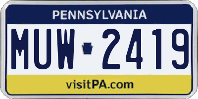 PA license plate MUW2419
