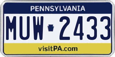 PA license plate MUW2433