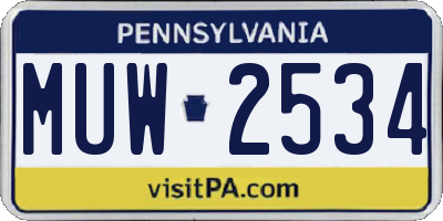 PA license plate MUW2534