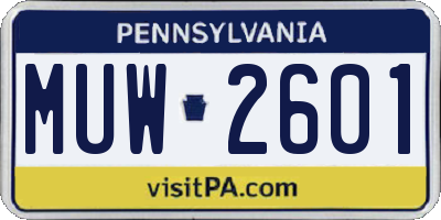 PA license plate MUW2601