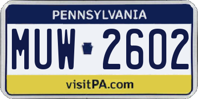 PA license plate MUW2602