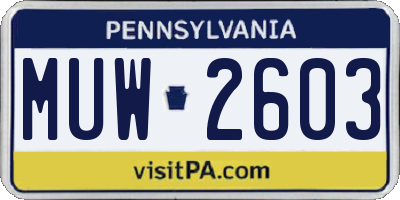 PA license plate MUW2603