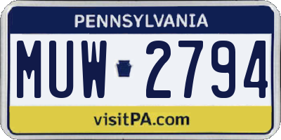 PA license plate MUW2794