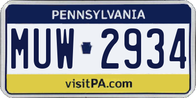 PA license plate MUW2934