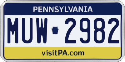 PA license plate MUW2982