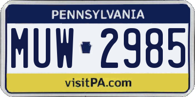 PA license plate MUW2985